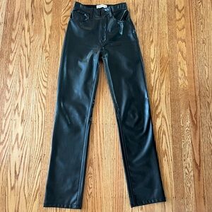 Abercrombie The 90s Straight Ultra High Rise Black Began Leather Pants 25 L
